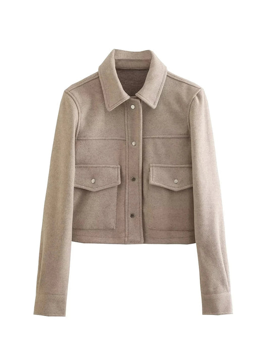 Women's Jacket – Short Cut – Tailored Fit – Button Closure – Utility Chest Pockets