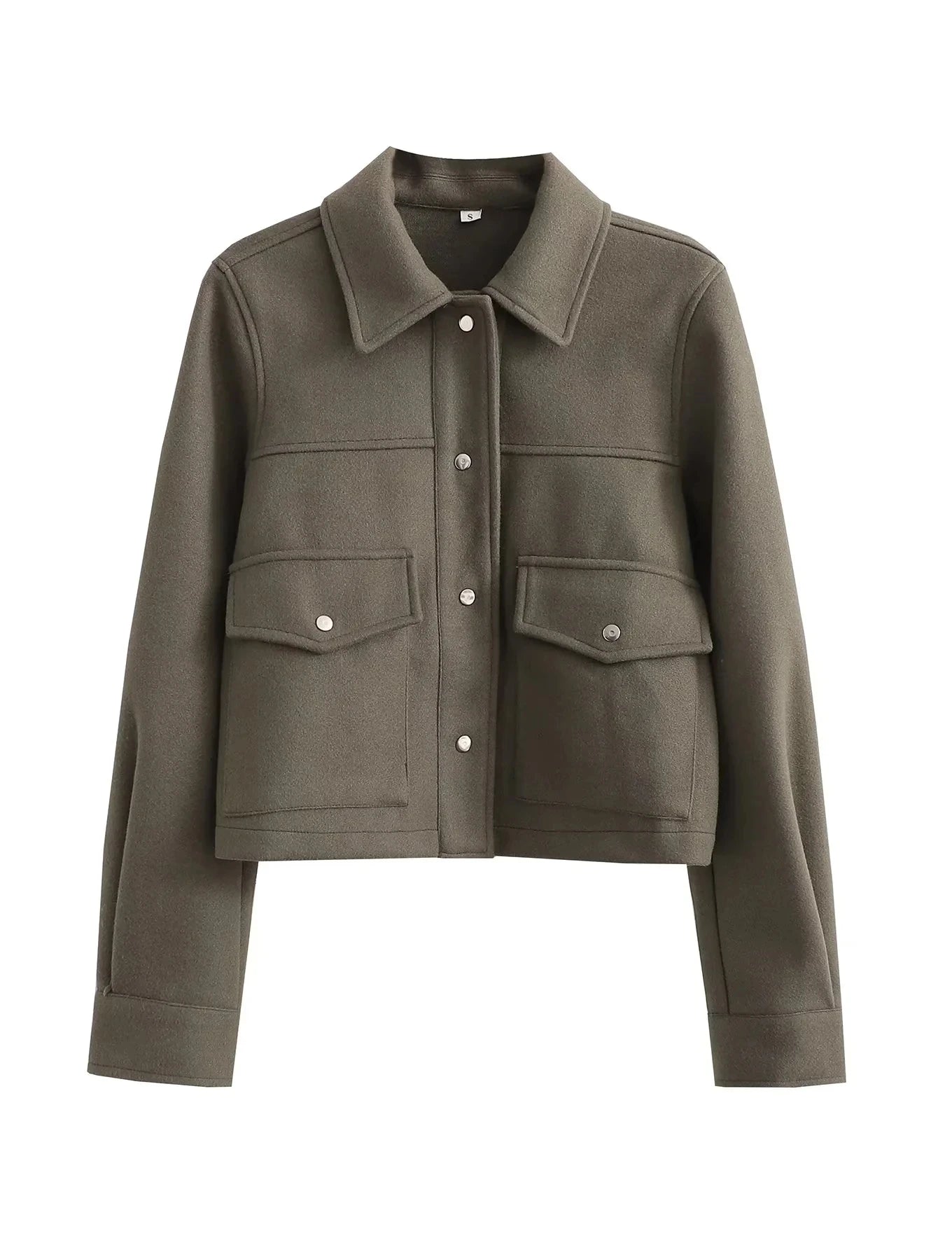 Women's Jacket – Short Cut – Tailored Fit – Button Closure – Utility Chest Pockets