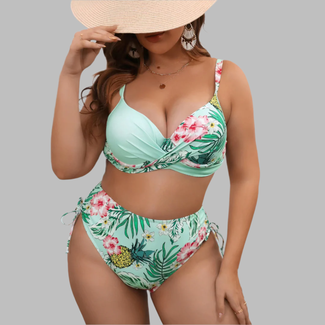 Women's Bikini Set – High Waist – Twist Front – Adjustable Straps – Side Tie Strings
