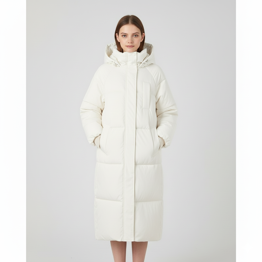 Women's Winter Mid-Length Cotton Coat - Oversized Hooded Puffer Jacket