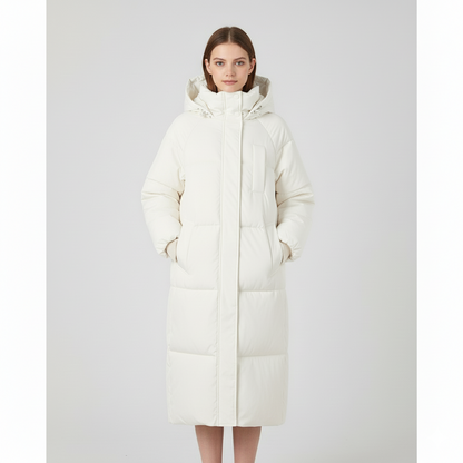 Women's Winter Mid-Length Cotton Coat - Oversized Hooded Puffer Jacket