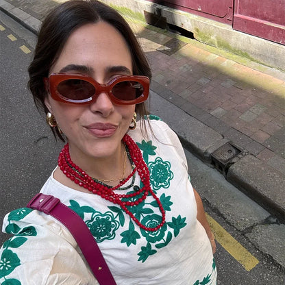 Dress for Women - Short Style - Round Neck - Embroidered Floral Design - Relaxed Fit