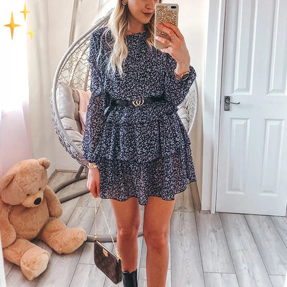 Women's Dress – Lightweight Flowy Fit – Long Sleeves – Ruched Skirt – Casual Style