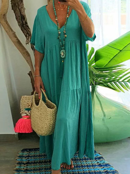 Laurence - Kvinders Boho Maxi-kjole – V-hals, løs pasform