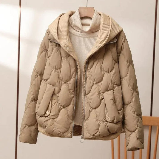 Women’s Jacket - Quilted Fabric - Oversized Fit - High Collar - Hip Length