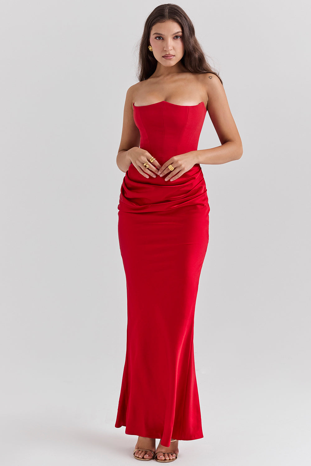 Women's Maxi Dress – Strapless – Satin – Corset Bodice – Slim Fit – Formal Look
