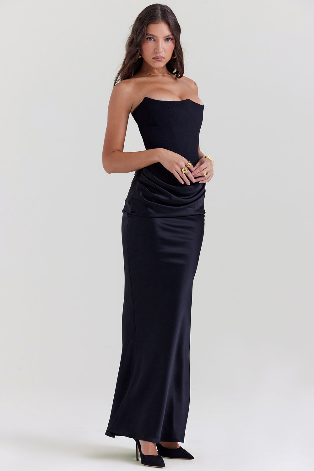 Women's Maxi Dress – Strapless – Satin – Corset Bodice – Slim Fit – Formal Look