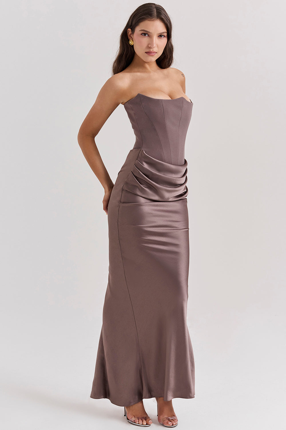 Women's Maxi Dress – Strapless – Satin – Corset Bodice – Slim Fit – Formal Look
