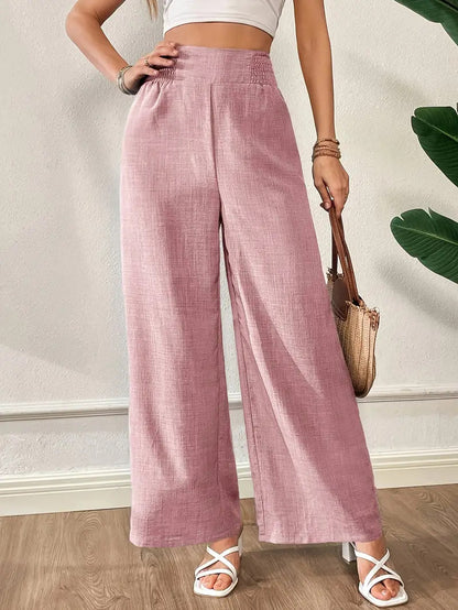 Women's Pants – Wide Legs – High Waist – Light and Breathable – Full Length – Elastic Waist