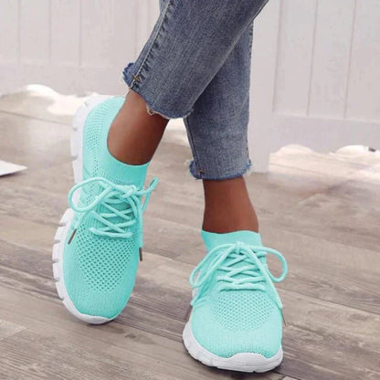 Women's Sneakers - Breathable Mesh - Shock-Absorbing Sole - Lace-Up Closure - Comfortable Fit