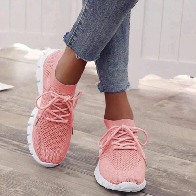 Women's Sneakers - Breathable Mesh - Shock-Absorbing Sole - Lace-Up Closure - Comfortable Fit