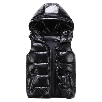 Men’s Vest - Woven - Quilted - High-Neck Hood - Sleeveless - Hip Length