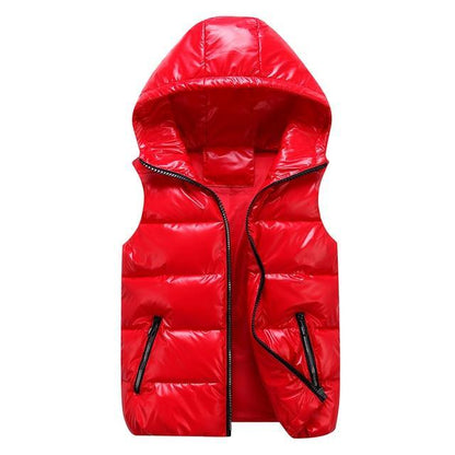 Men’s Vest - Woven - Quilted - High-Neck Hood - Sleeveless - Hip Length