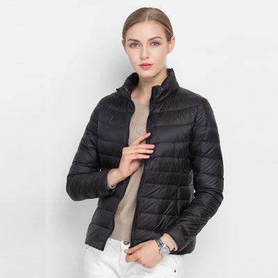 Women's Quilted Jacket - Lightweight Water-Repellent - Slim Fit with High Collar and Zipper