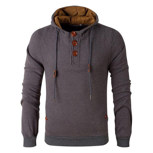 Charlie Fleece Hooded Henley Hoodie | Drawstring Hood Hip-Length Hoodie