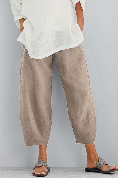 Women's Trousers – Loose Fit – Natural Fibers – Wide Legs – Full Length – With Pockets