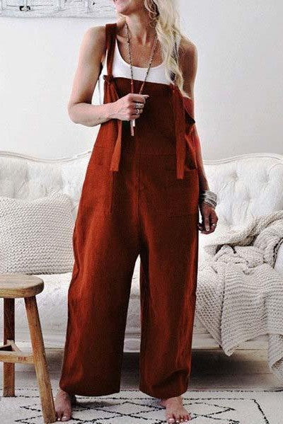 Women's Jumpsuit – Relaxed Fit – Adjustable Straps – Wide Legs – With Pockets