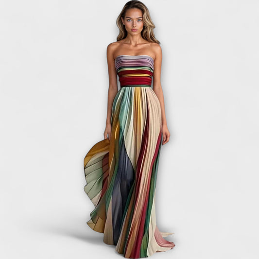 Women's Evening Dress – Strapless – A-line Cut – Luxurious Shiny Fabric – Pleated Skirt