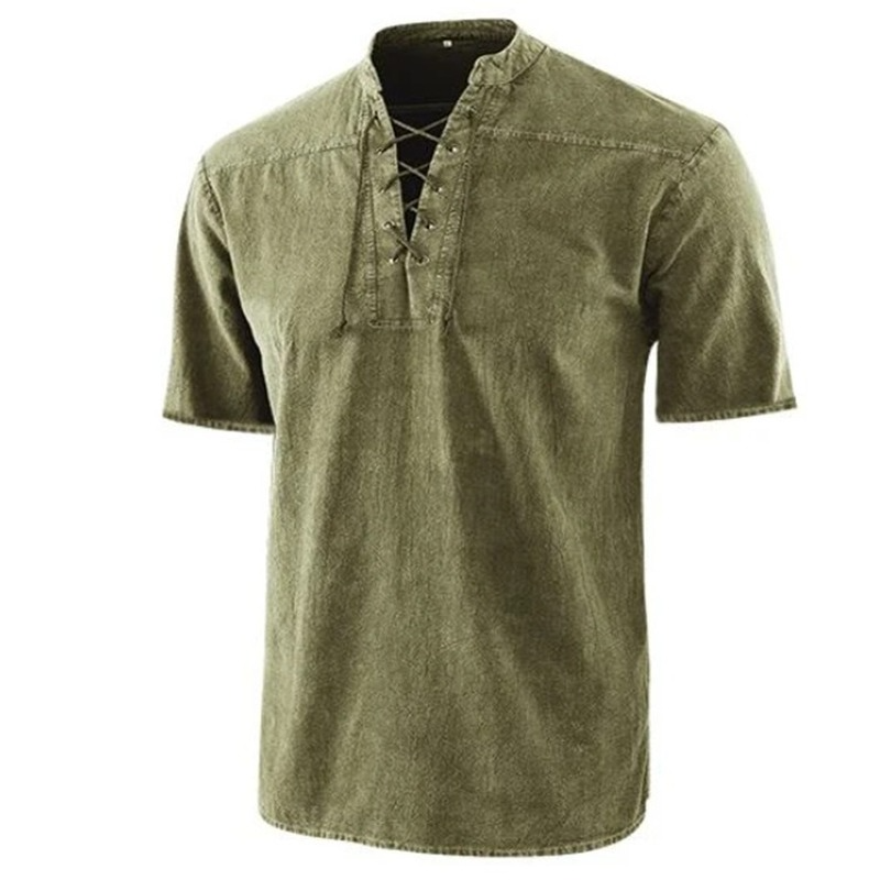 Men's Shirt – Relaxed Fit – Lace-up Closure – Short Sleeve – Breathable Design