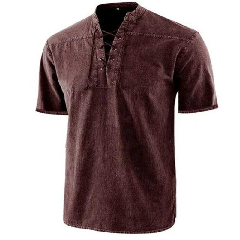 Men's Shirt – Relaxed Fit – Lace-up Closure – Short Sleeve – Breathable Design