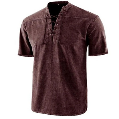 Men's Shirt – Relaxed Fit – Lace-up Closure – Short Sleeve – Breathable Design