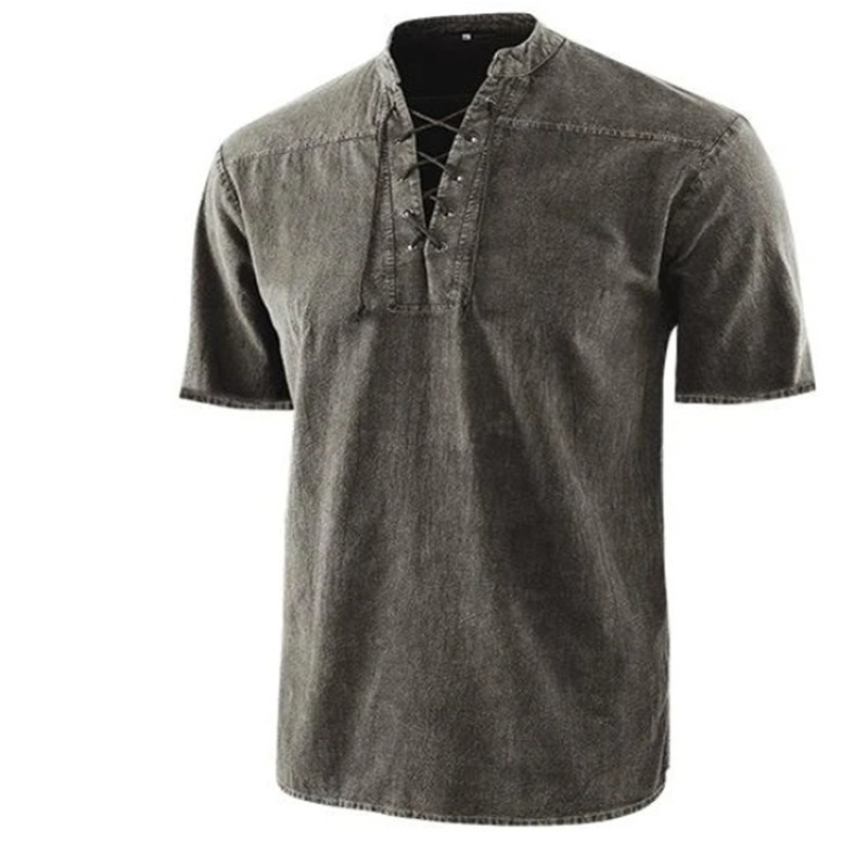 Men's Shirt – Relaxed Fit – Lace-up Closure – Short Sleeve – Breathable Design