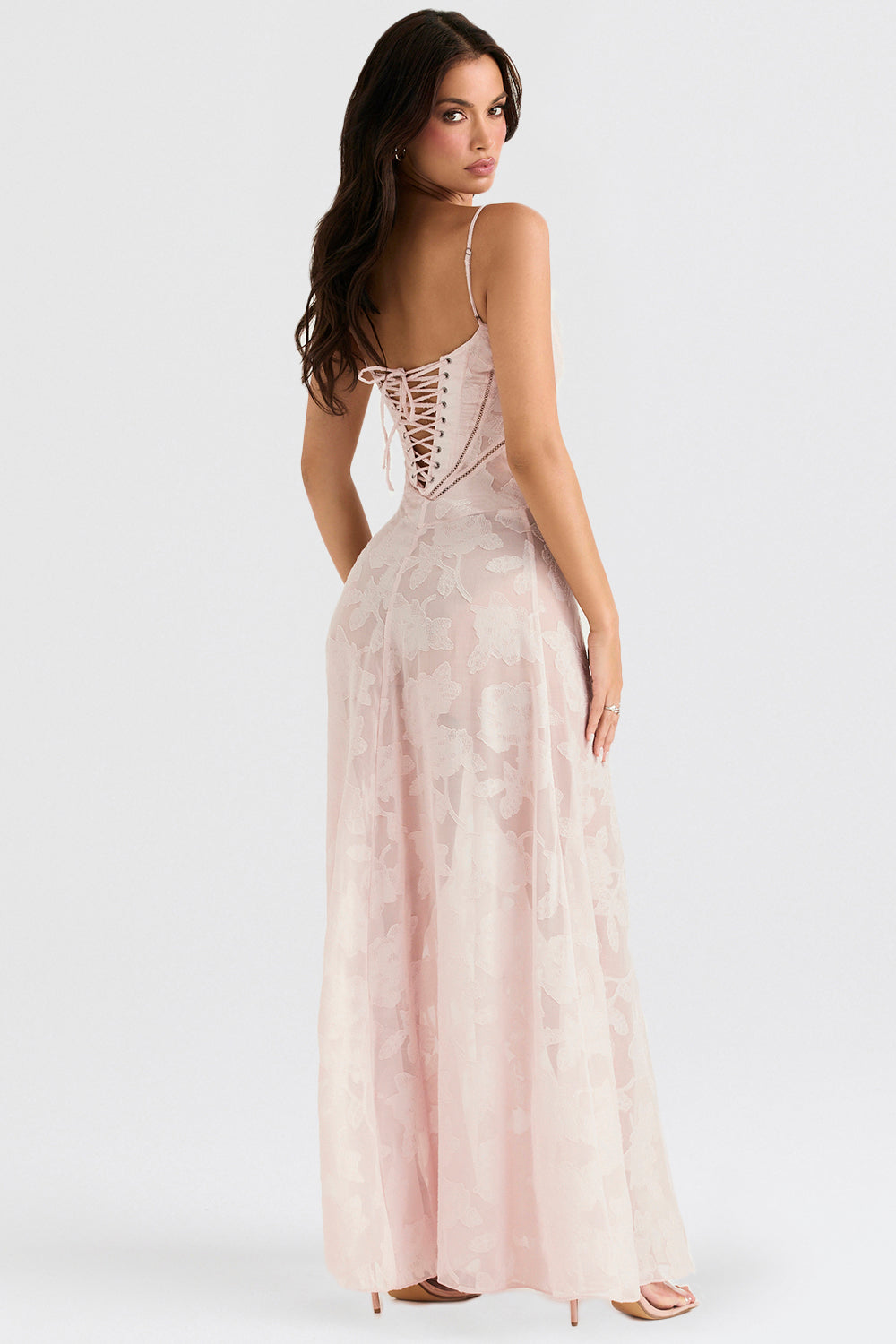 Dress for Women – Slim Fit Maxi Dress – Floral Appliqué – Lace Back – Formal Look