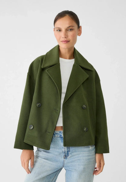 Isabella Wool Pea Coat Jacket | Double-Breasted Cropped Jacket