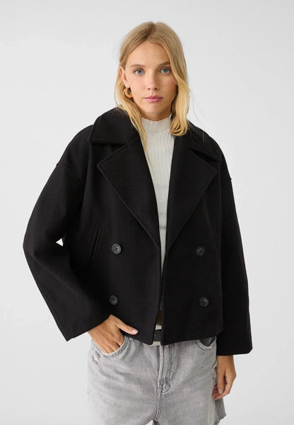 Isabella Wool Pea Coat Jacket | Double-Breasted Cropped Jacket