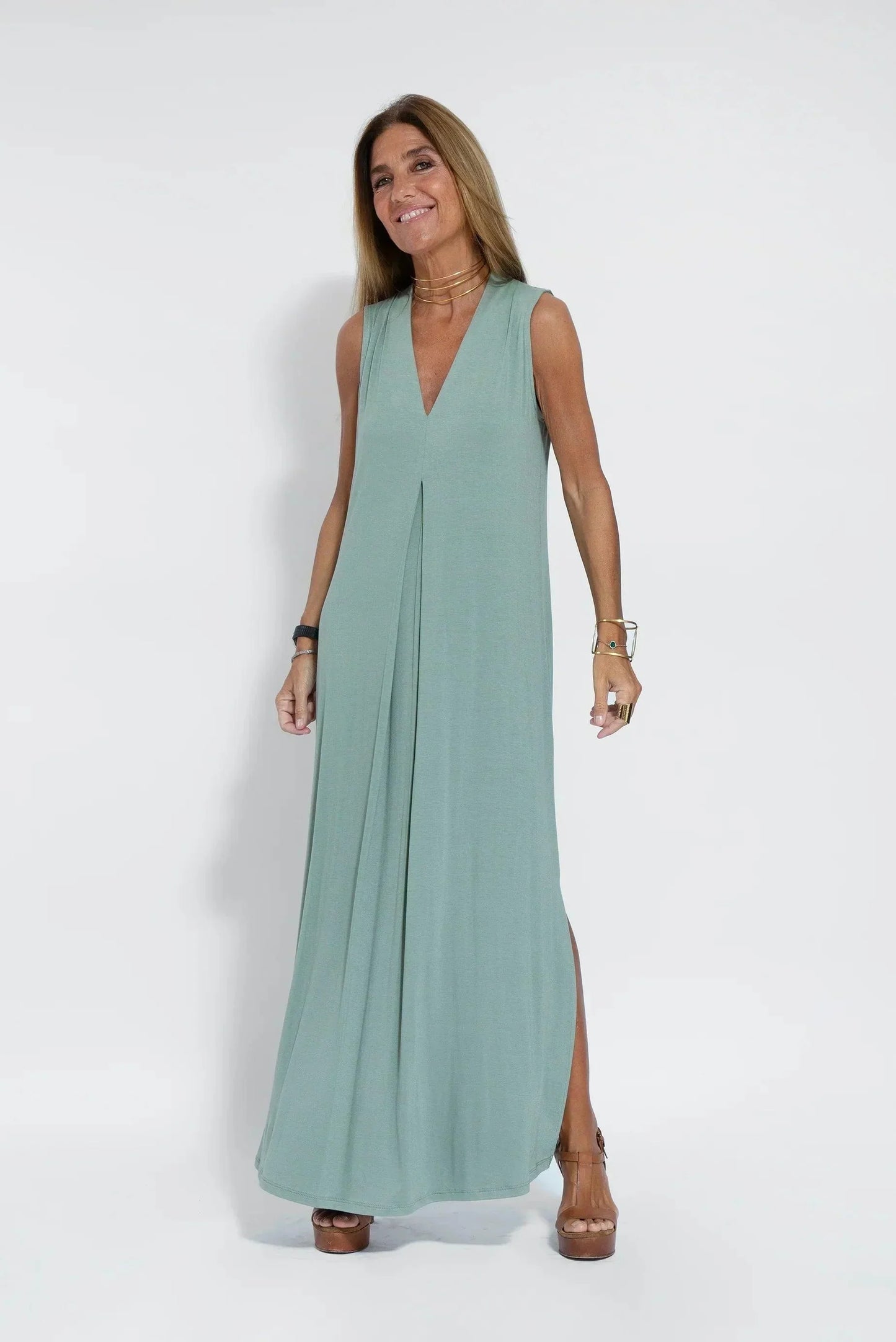 Women's Maxi Dress - Sleeveless V-neck - Light and Flowy Fit - Elegant Long Style
