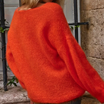 Isla Relaxed Fit Sweater | Sheer Detail Voluminous Sleeves Sweater