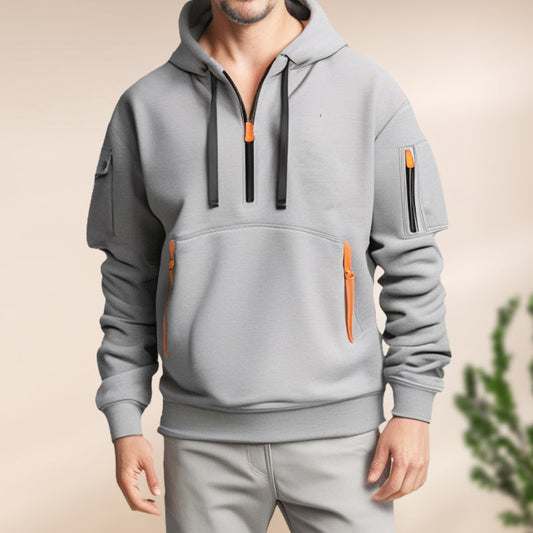 Men's Hoodie - Regular Fit - Half Zipper - Kangaroo Pocket with Zipper - Sporty Casual
