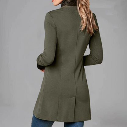 Kvinder’s Frakke – Asymmetrisk Knaplukning – Høj Krave – Langærmet – Elegant Fit