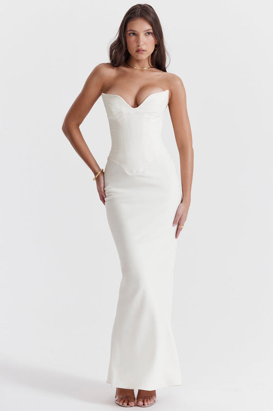 Women's Corset Dress – Strapless – Satin Look – Slim Fit – Floor-Length Party Dress