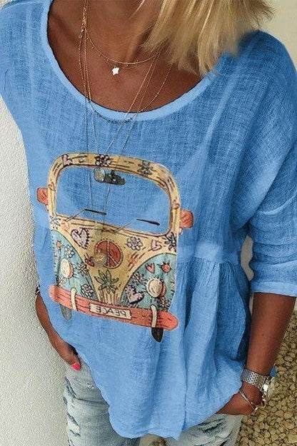 Women's Shirt – Relaxed Fit – Natural Fibers – Round Neck – Artistic Print