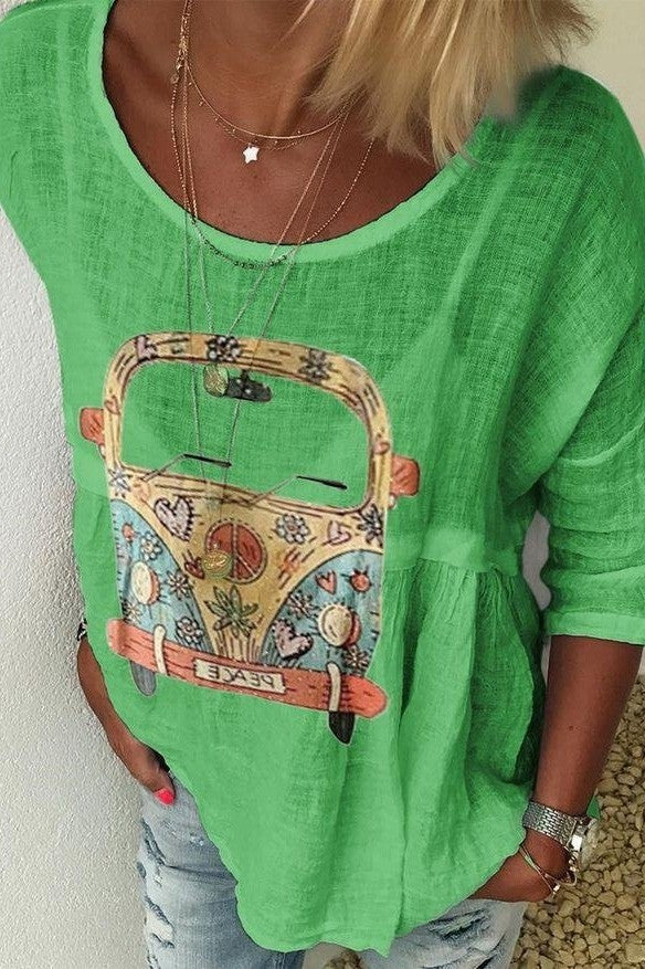 Women's Shirt – Relaxed Fit – Natural Fibers – Round Neck – Artistic Print