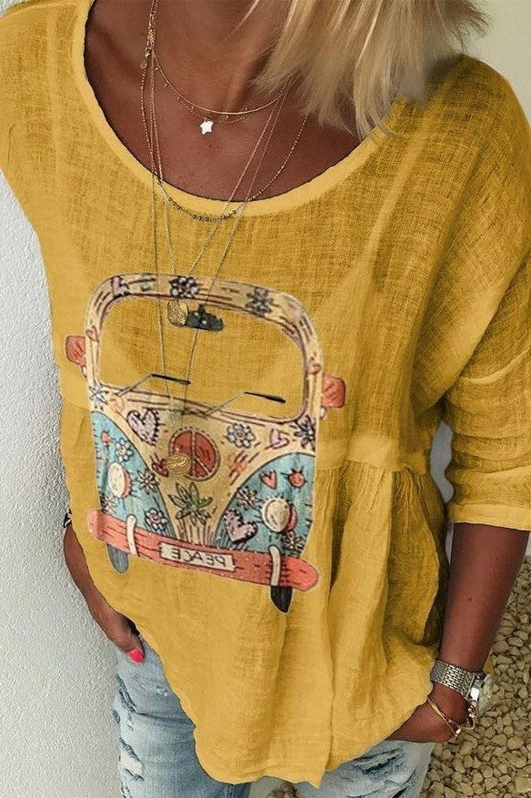 Women's Shirt – Relaxed Fit – Natural Fibers – Round Neck – Artistic Print