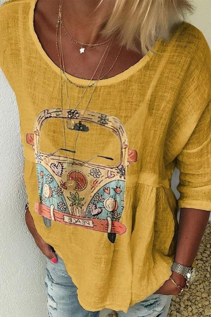 Women's Shirt – Relaxed Fit – Natural Fibers – Round Neck – Artistic Print