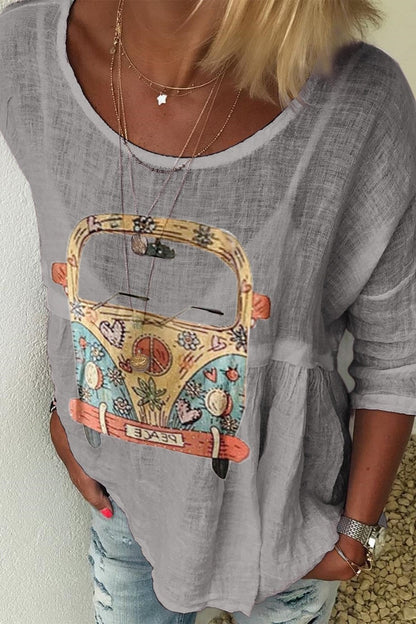 Women's Shirt – Relaxed Fit – Natural Fibers – Round Neck – Artistic Print