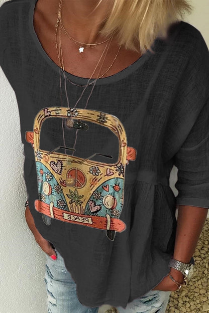 Women's Shirt – Relaxed Fit – Natural Fibers – Round Neck – Artistic Print