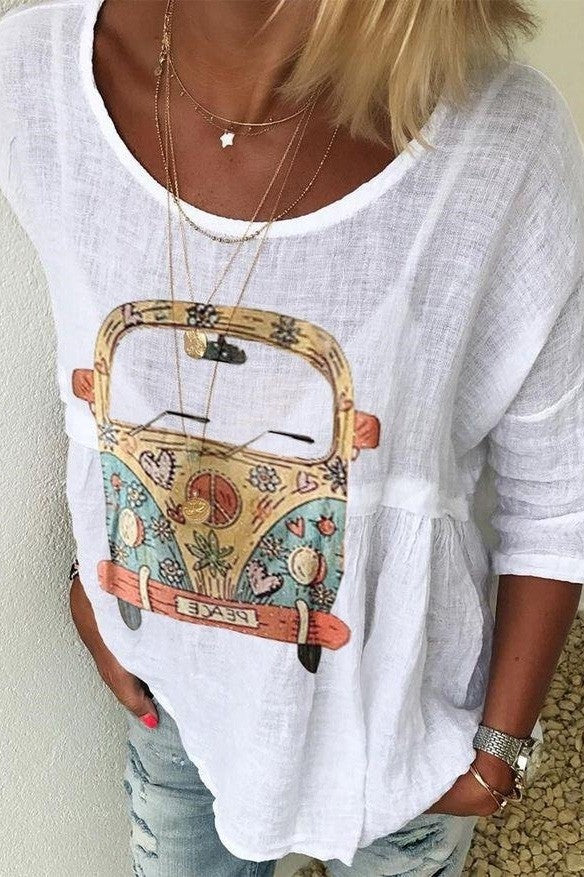 Women's Shirt – Relaxed Fit – Natural Fibers – Round Neck – Artistic Print