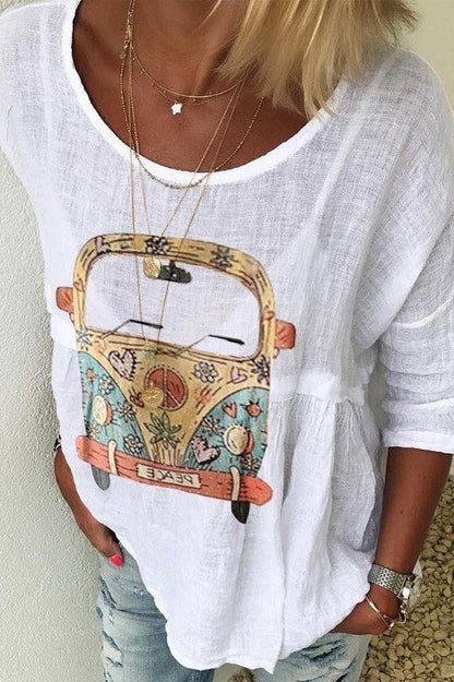 Women's Shirt – Relaxed Fit – Natural Fibers – Round Neck – Artistic Print