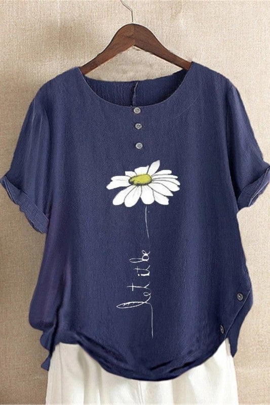 Women's T-shirt – Relaxed Fit – Round Neck – Lightweight and Breathable – Floral Design