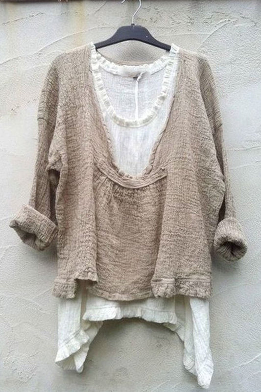 Women's Blouse – Oversized Fit – Layered Design – Natural Fibers – Long-Sleeved
