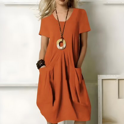 Women's Midi Dress – Relaxed Fit – Short Sleeve – Round Neck – Light and Breathable