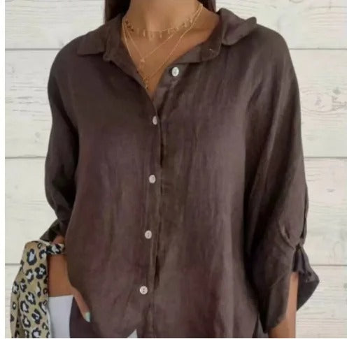 Women's Shirt – 100% Linen – Relaxed Fit – Long Sleeves – Adjustable Cuffs