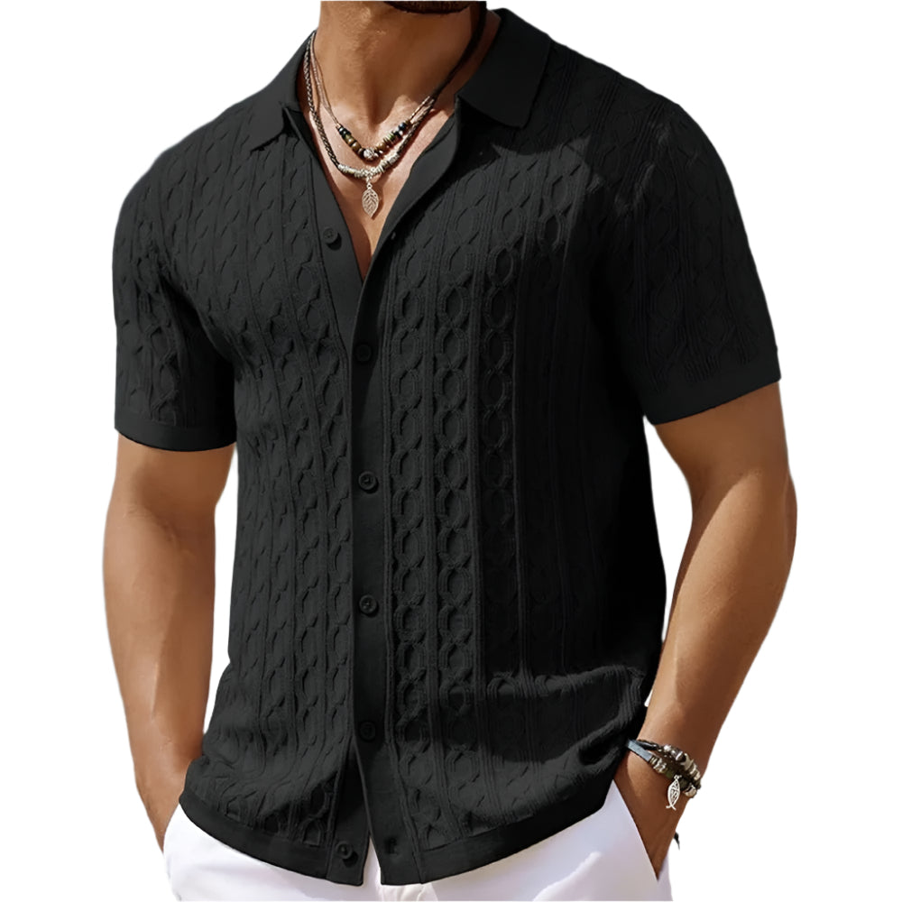 Men's Polo Shirt – Slim Fit – Jacquard Knit – Short-Sleeved – Button Closure Retro Style