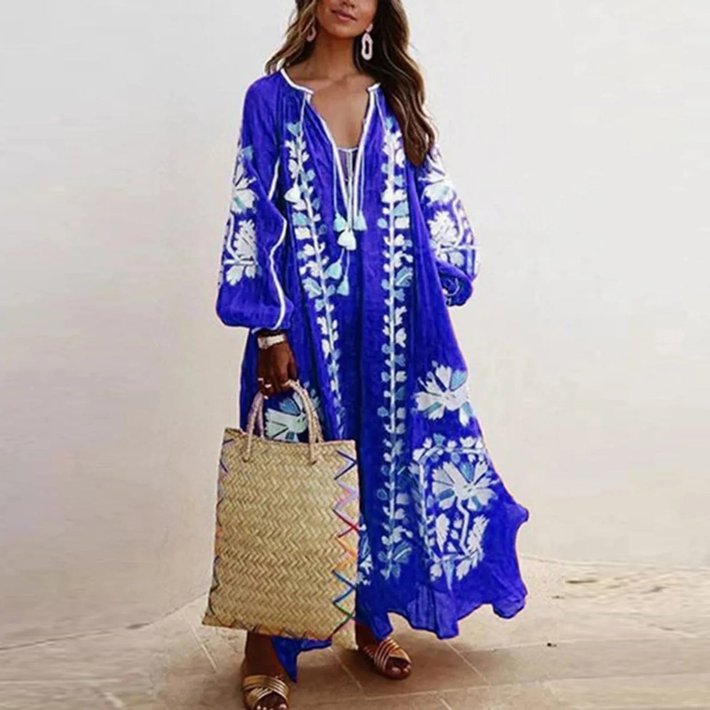 Women's Maxi Dress – Relaxed Fit – Embroidered Boho Style – Light and Breathable Quality
