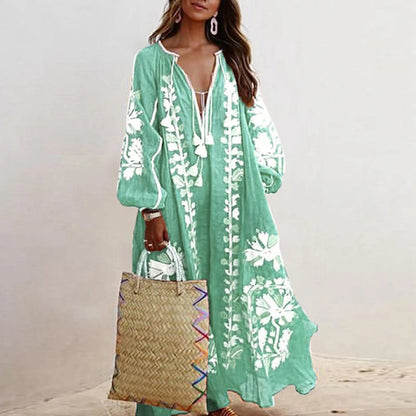 Women's Maxi Dress – Relaxed Fit – Embroidered Boho Style – Light and Breathable Quality