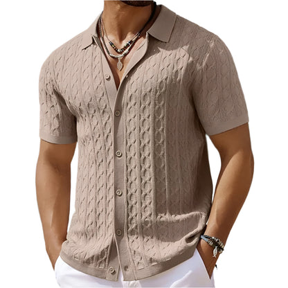 Men's Polo Shirt – Slim Fit – Jacquard Knit – Short-Sleeved – Button Closure Retro Style